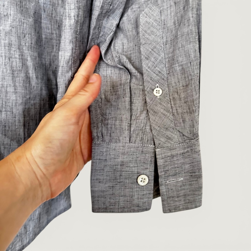 Billy Reid Blue Gray Cotton Linen Button Down Shirt Men's Medium - Picture 4 of 6